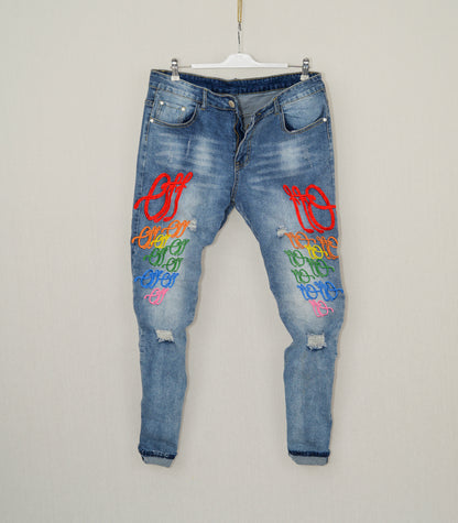Men Embroidered Graphic denim Fashion Jeans
