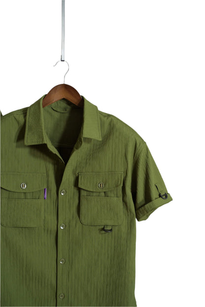 Men 1pc Flap Pocket Shirt & 1pc Belted Cargo Short