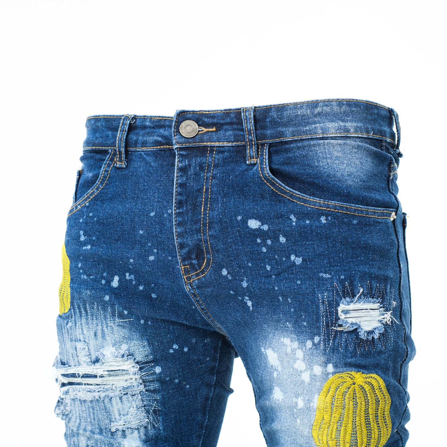 Men Colour Embroidery Skinny Denim Jeans