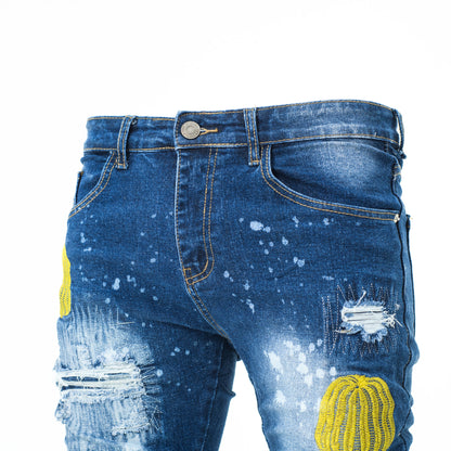 Men Colour Embroidery Skinny Denim Jeans