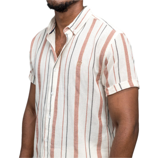 Striped Linen Button-Up Shirt ONLY
