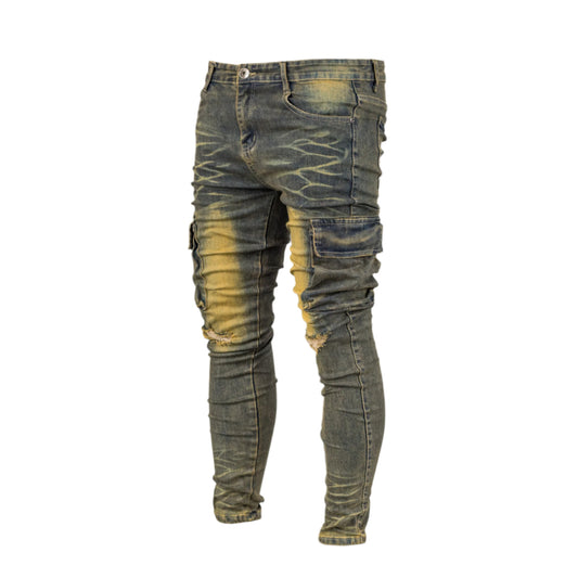 Faded Distressed Cargo Jeans