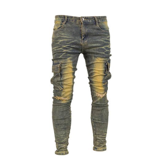 Faded Distressed Cargo Jeans