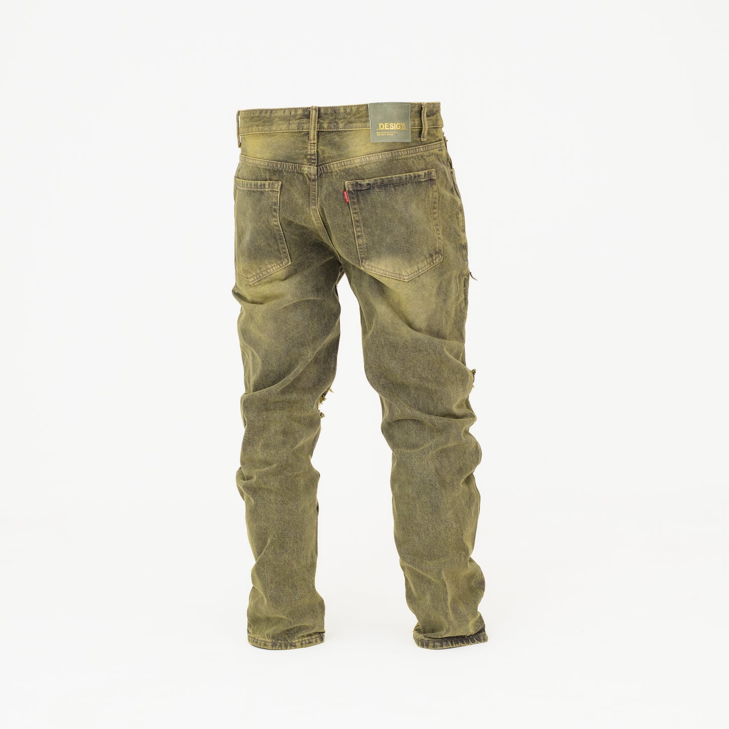 Men Vintage Distressed Ripped Straight Cut Non Stretch Denim Jeans.