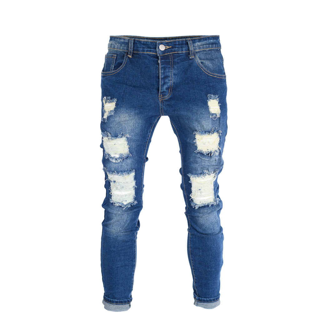 Men’s Dark Blue Skinny Ripped Jeans
