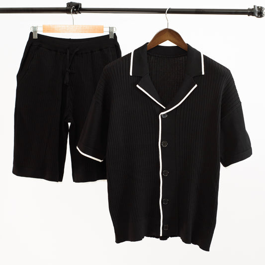 Men Knitted Button Up Shirt/ Short