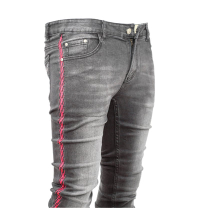 Men’s Distressed Side stripe Grey Skinny Jeans
