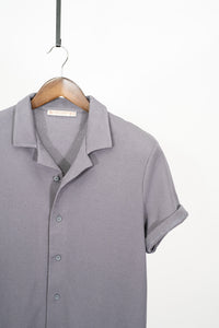 Men Solid Color Waffle Casual Lapel Short Sleeve Shirt