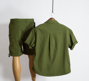 Men 1pc Flap Pocket Shirt & 1pc Belted Cargo Short