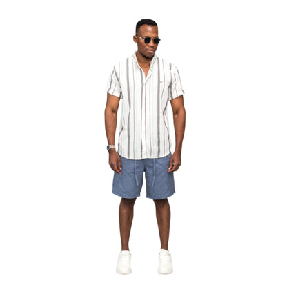 Striped Linen Button-Up Shirt ONLY