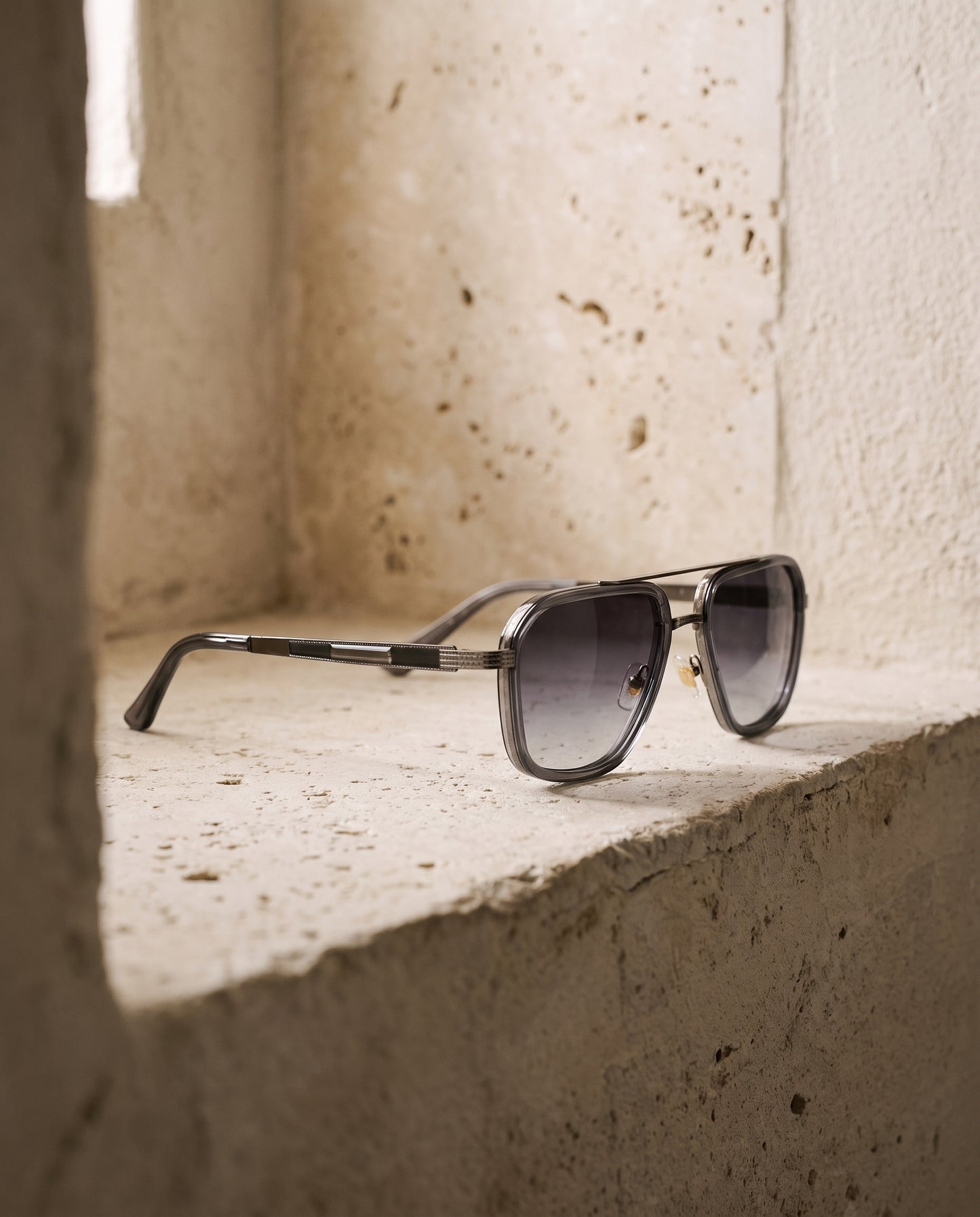 LOWKAL Executive Double-Bar Square Sunglasses