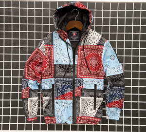 Men Paisley And Scarf Print Drawstring Hooded Jacket